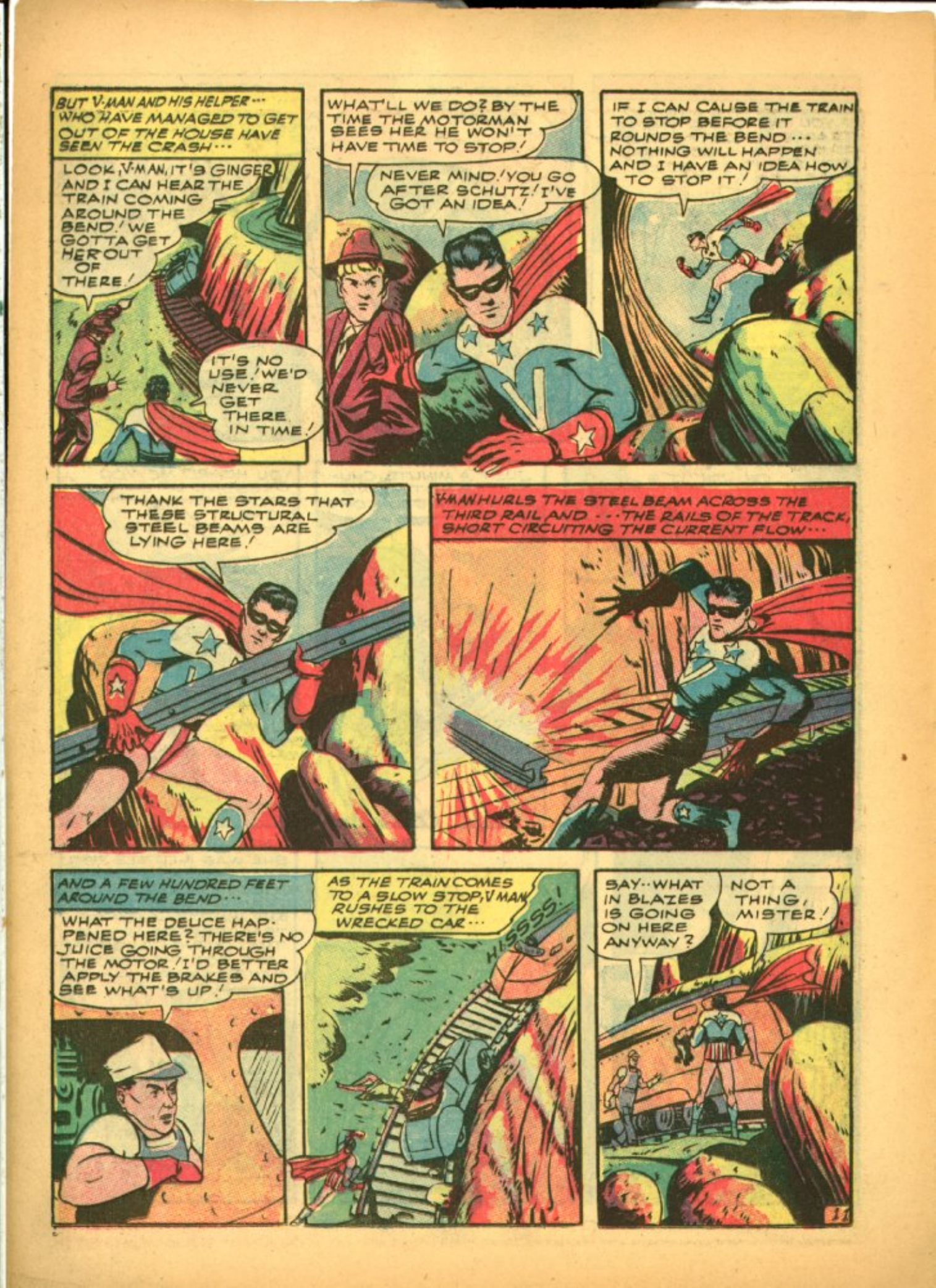 Blue Beetle (Fox / Dan Garrett), page 46. Blue Beetle (Dan Garrett). Public domain in the United States for Fox/Holyoke-era issues. Not Charlton or DC. Internet Archive folkscanomy scans used when Comic Book Plus returns 403.