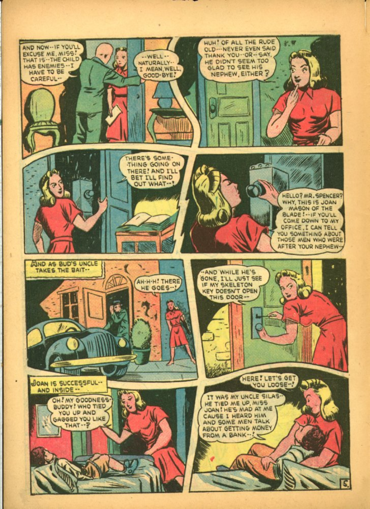 Blue Beetle (Fox / Dan Garrett), page 54. Blue Beetle (Dan Garrett). Public domain in the United States for Fox/Holyoke-era issues. Not Charlton or DC. Internet Archive folkscanomy scans used when Comic Book Plus returns 403.