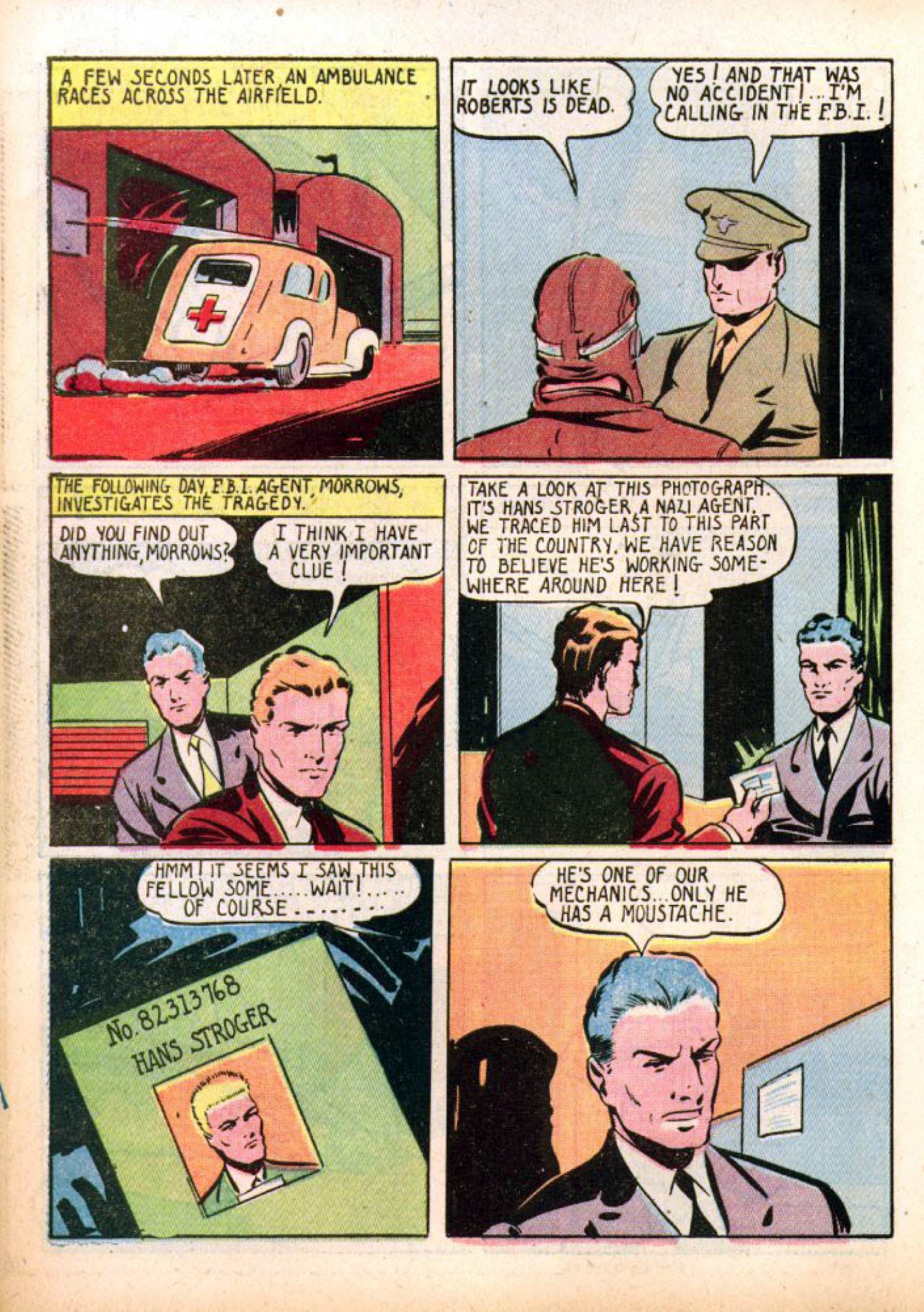 Blue Beetle (Fox / Dan Garrett), page 17. Blue Beetle (Dan Garrett). Public domain in the United States for Fox/Holyoke-era issues. Not Charlton or DC. Internet Archive folkscanomy scans used when Comic Book Plus returns 403.