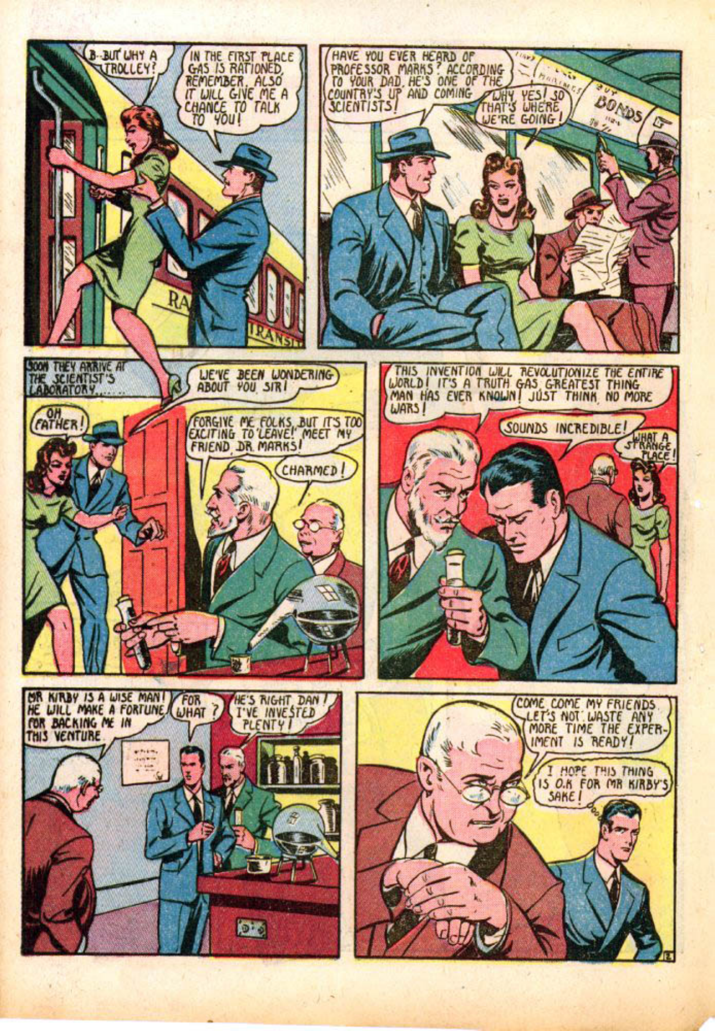 Blue Beetle (Fox / Dan Garrett), page 5. Blue Beetle (Dan Garrett). Public domain in the United States for Fox/Holyoke-era issues. Not Charlton or DC. Internet Archive folkscanomy scans used when Comic Book Plus returns 403.