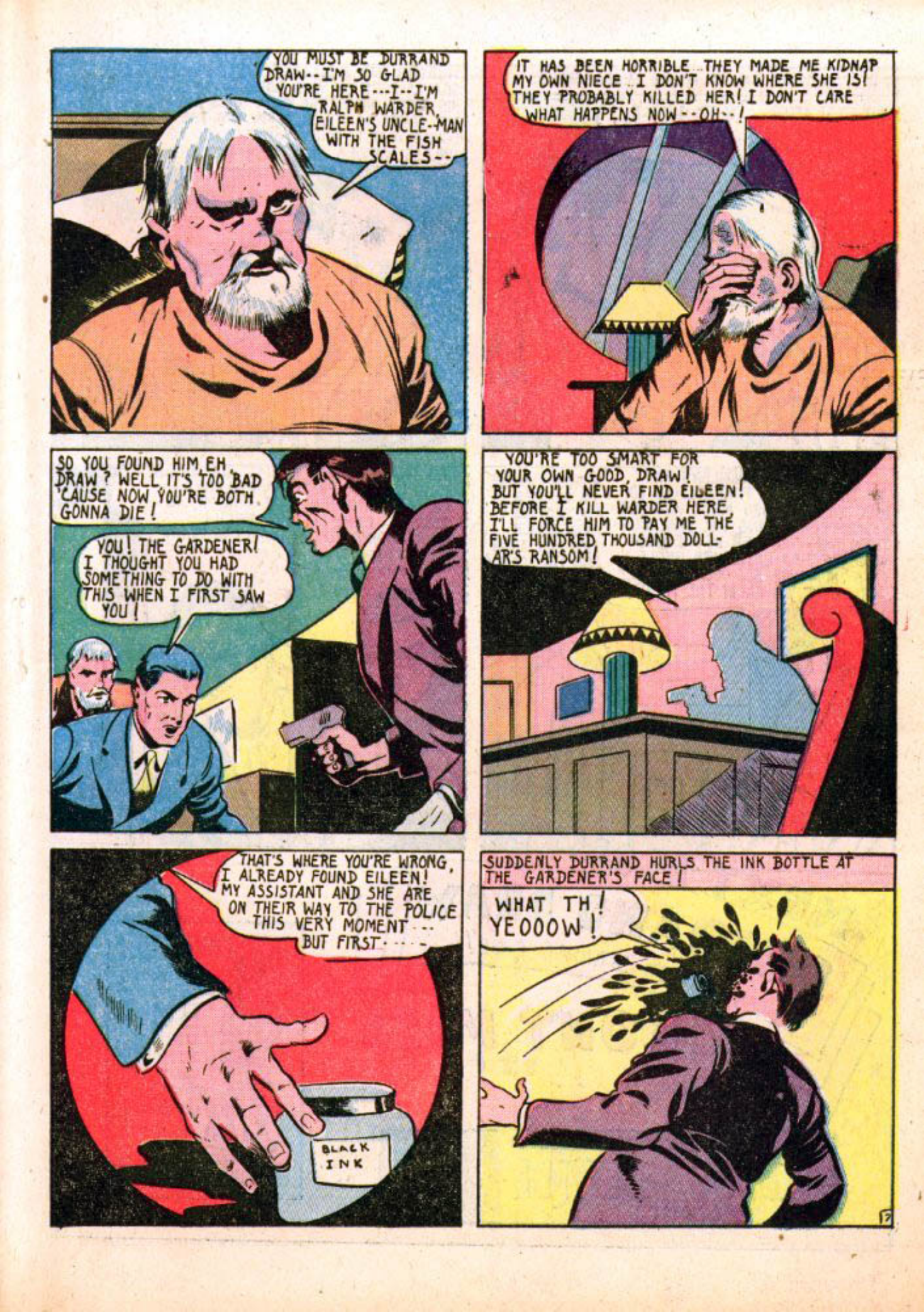 Blue Beetle (Fox / Dan Garrett), page 50. Blue Beetle (Dan Garrett). Public domain in the United States for Fox/Holyoke-era issues. Not Charlton or DC. Internet Archive folkscanomy scans used when Comic Book Plus returns 403.