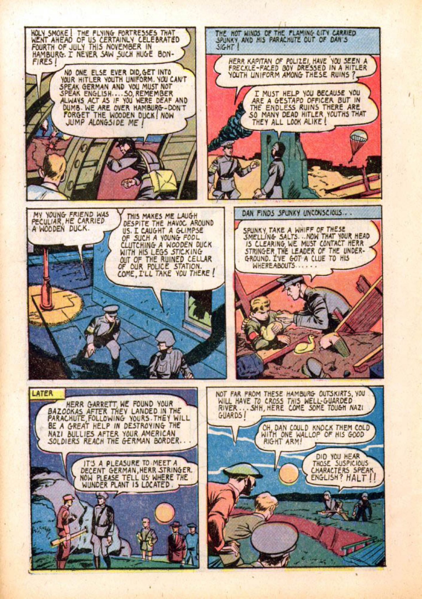 Blue Beetle (Fox / Dan Garrett), page 63. Blue Beetle (Dan Garrett). Public domain in the United States for Fox/Holyoke-era issues. Not Charlton or DC. Internet Archive folkscanomy scans used when Comic Book Plus returns 403.