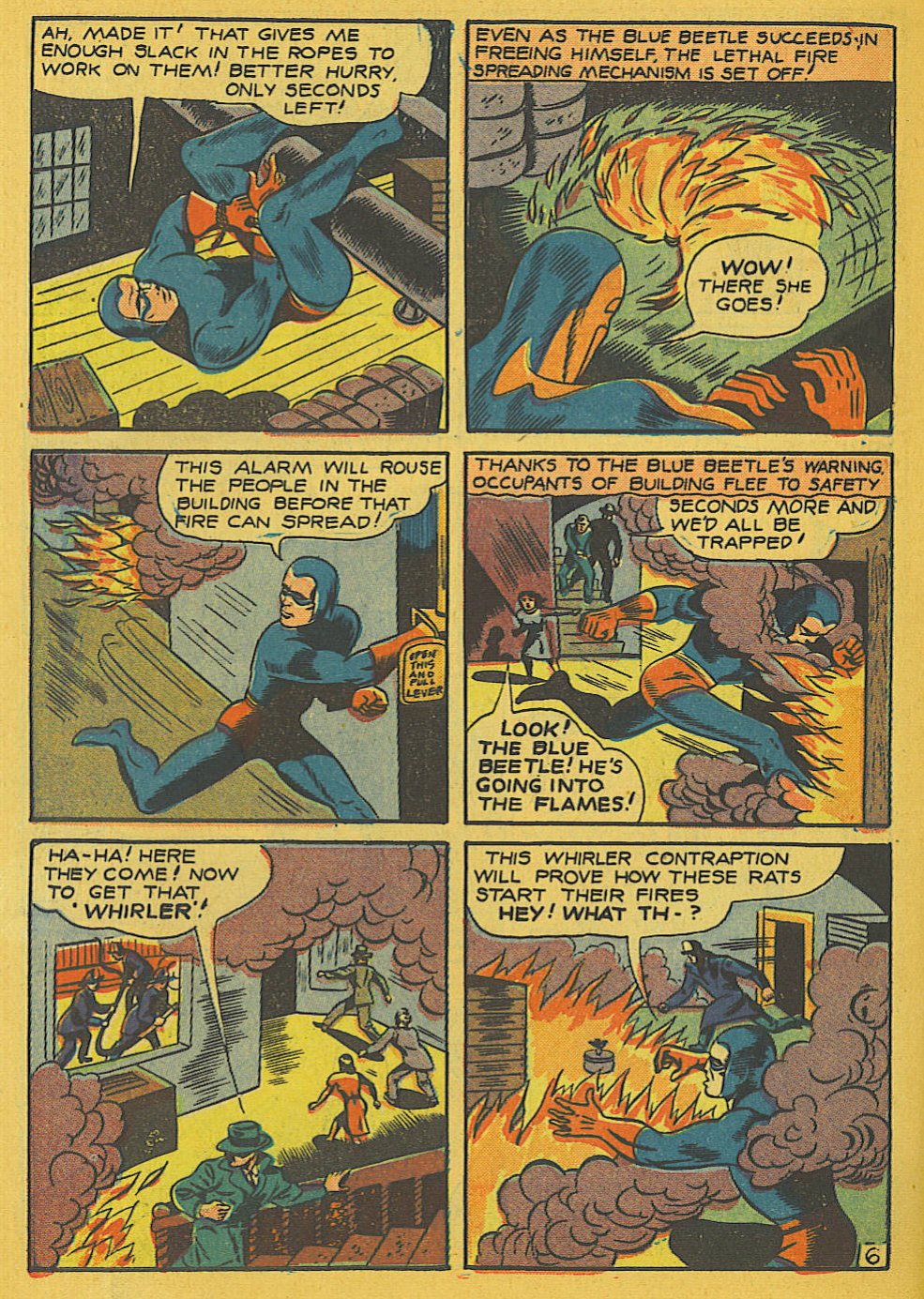 Blue Beetle (Fox / Dan Garrett), page 23. Blue Beetle (Dan Garrett). Public domain in the United States for Fox/Holyoke-era issues. Not Charlton or DC. Internet Archive folkscanomy scans used when Comic Book Plus returns 403.