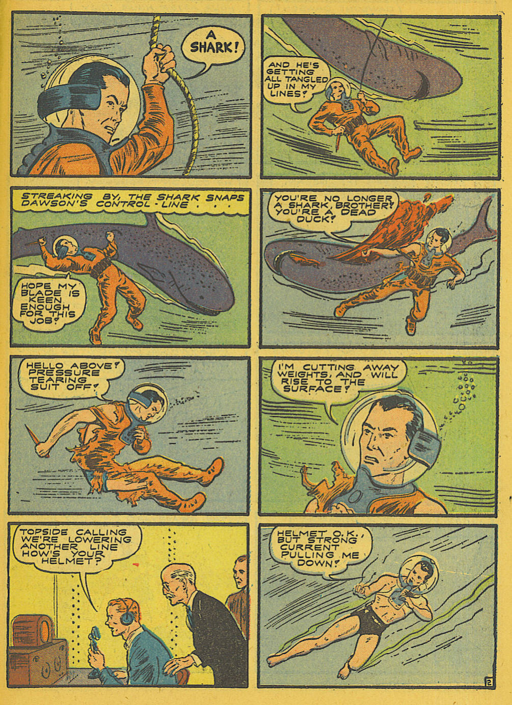 Blue Beetle (Fox / Dan Garrett), page 27. Blue Beetle (Dan Garrett). Public domain in the United States for Fox/Holyoke-era issues. Not Charlton or DC. Internet Archive folkscanomy scans used when Comic Book Plus returns 403.