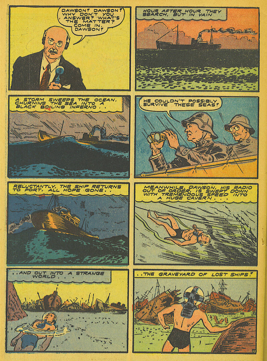 Blue Beetle (Fox / Dan Garrett), page 28. Blue Beetle (Dan Garrett). Public domain in the United States for Fox/Holyoke-era issues. Not Charlton or DC. Internet Archive folkscanomy scans used when Comic Book Plus returns 403.