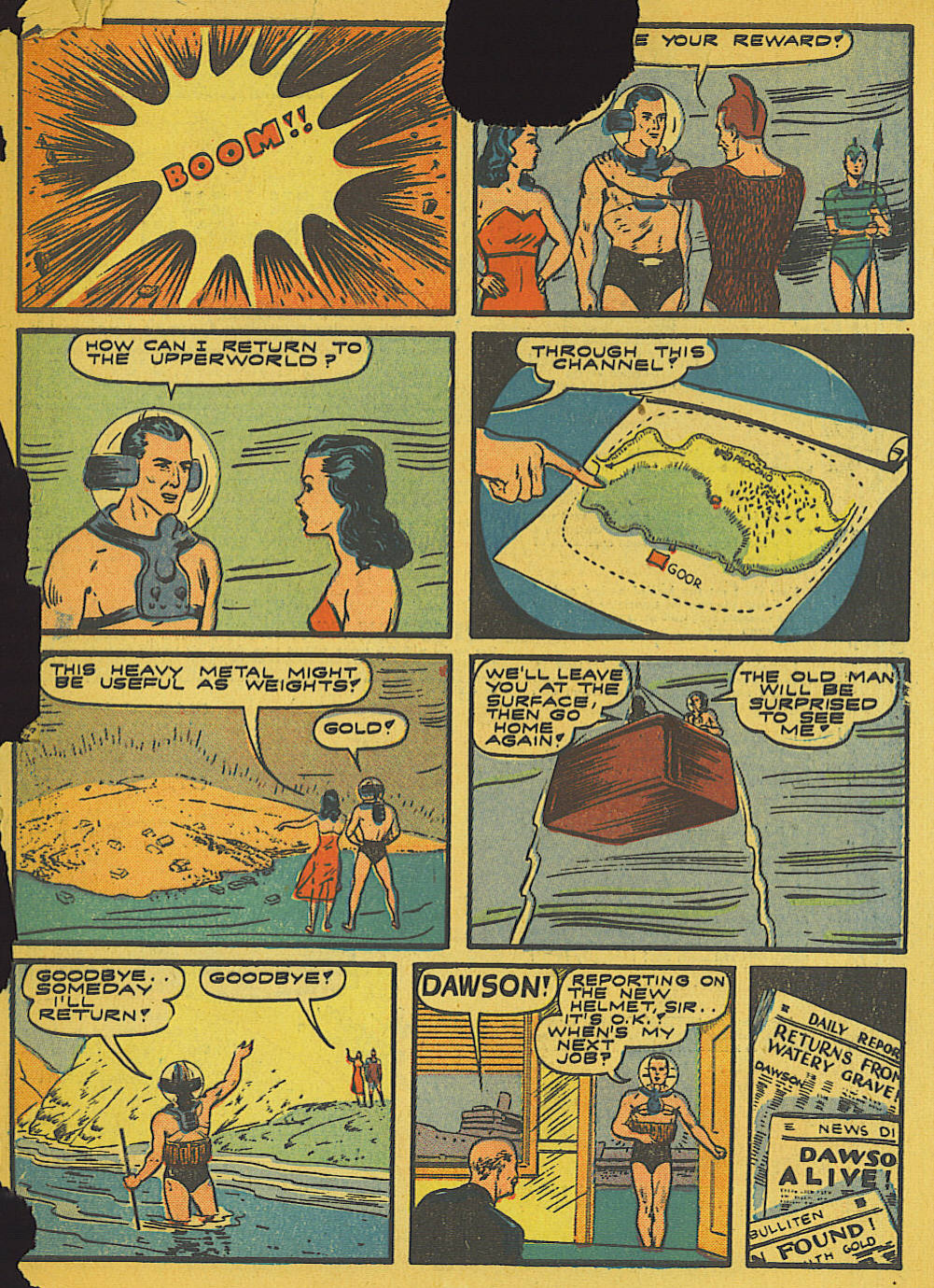 Blue Beetle (Fox / Dan Garrett), page 33. Blue Beetle (Dan Garrett). Public domain in the United States for Fox/Holyoke-era issues. Not Charlton or DC. Internet Archive folkscanomy scans used when Comic Book Plus returns 403.