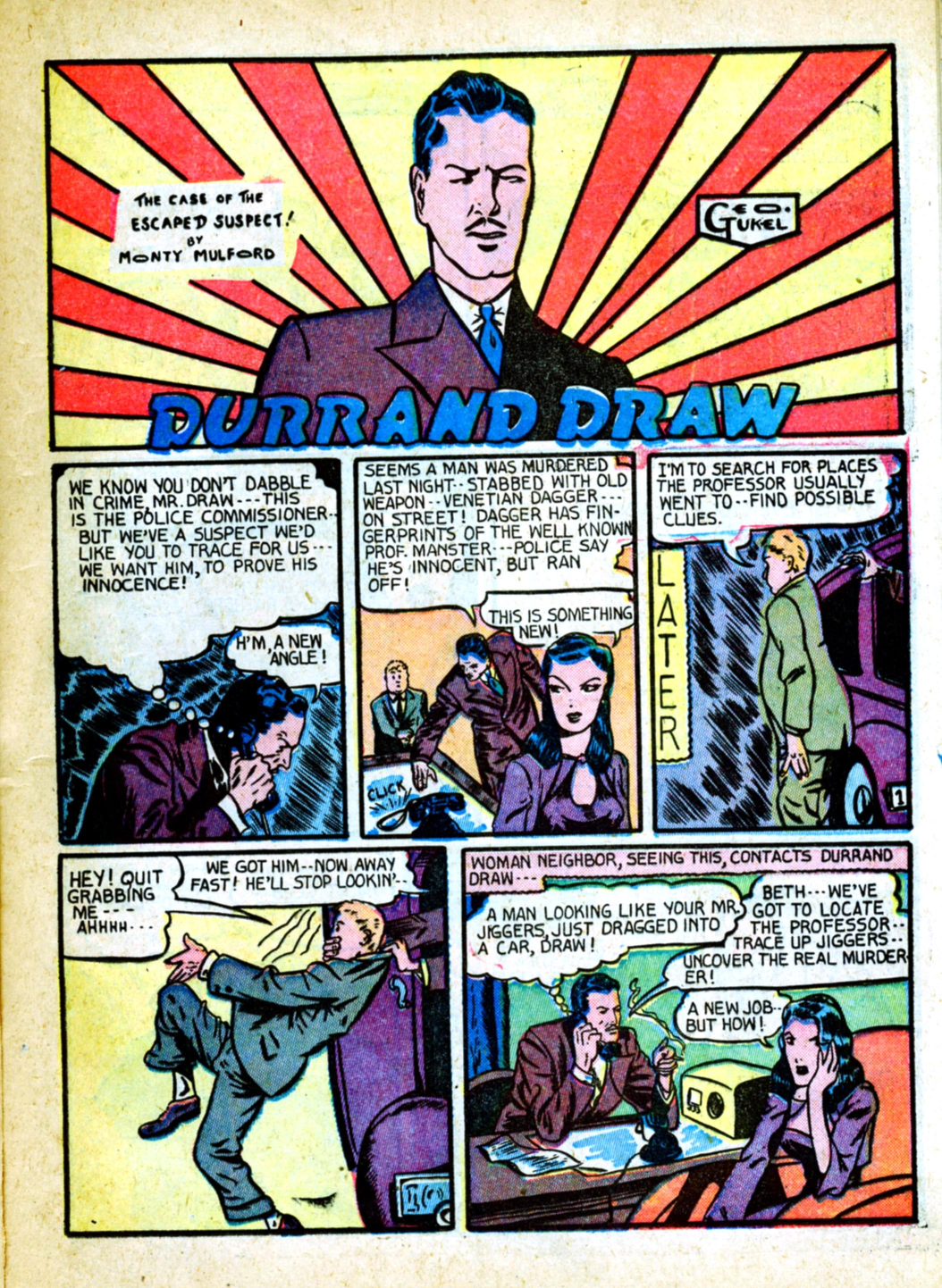Blue Beetle (Fox / Dan Garrett), page 26. Blue Beetle (Dan Garrett). Public domain in the United States for Fox/Holyoke-era issues. Not Charlton or DC. Internet Archive folkscanomy scans used when Comic Book Plus returns 403.