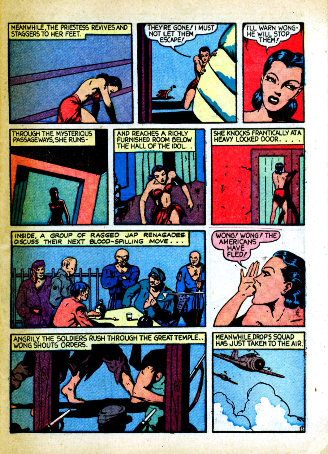 Blue Beetle (Fox / Dan Garrett), page 58. Blue Beetle (Dan Garrett). Public domain in the United States for Fox/Holyoke-era issues. Not Charlton or DC. Internet Archive folkscanomy scans used when Comic Book Plus returns 403.