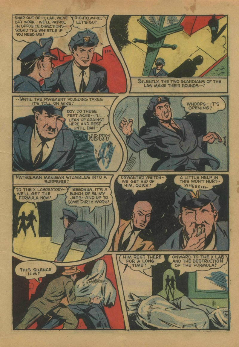 Blue Beetle (Fox / Dan Garrett), page 26. Blue Beetle (Dan Garrett). Public domain in the United States for Fox/Holyoke-era issues. Not Charlton or DC. Internet Archive folkscanomy scans used when Comic Book Plus returns 403.