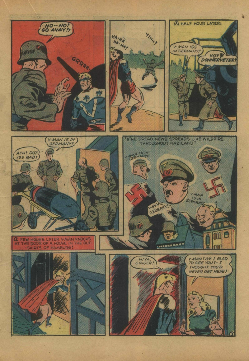 Blue Beetle (Fox / Dan Garrett), page 40. Blue Beetle (Dan Garrett). Public domain in the United States for Fox/Holyoke-era issues. Not Charlton or DC. Internet Archive folkscanomy scans used when Comic Book Plus returns 403.