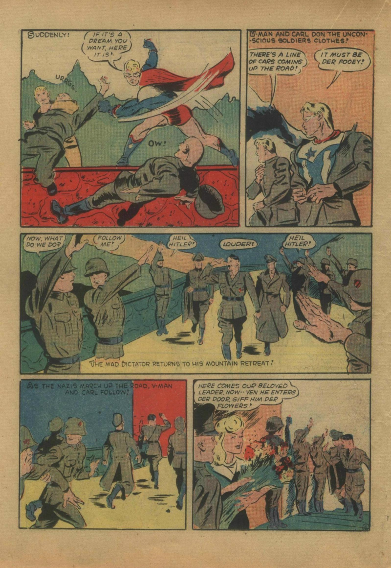 Blue Beetle (Fox / Dan Garrett), page 43. Blue Beetle (Dan Garrett). Public domain in the United States for Fox/Holyoke-era issues. Not Charlton or DC. Internet Archive folkscanomy scans used when Comic Book Plus returns 403.