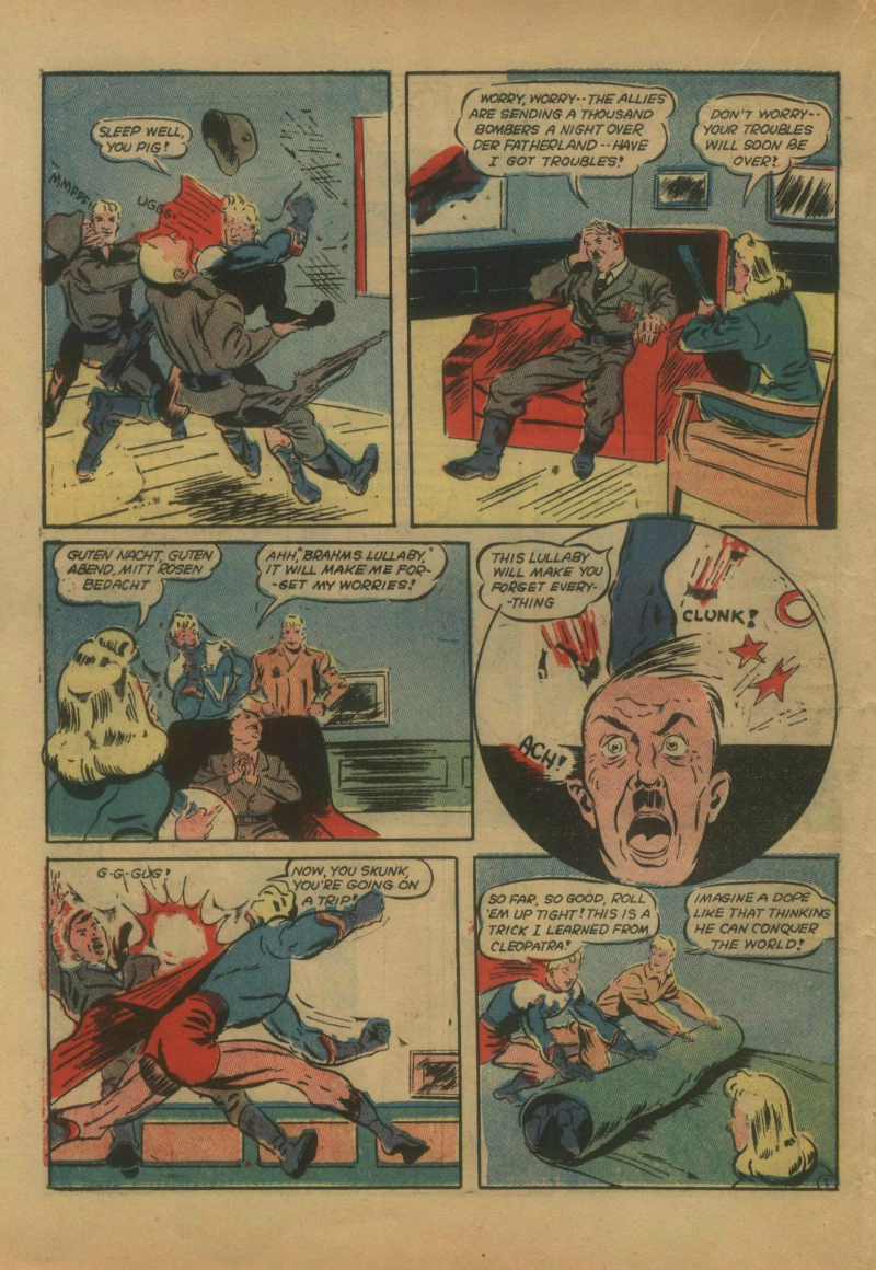 Blue Beetle (Fox / Dan Garrett), page 45. Blue Beetle (Dan Garrett). Public domain in the United States for Fox/Holyoke-era issues. Not Charlton or DC. Internet Archive folkscanomy scans used when Comic Book Plus returns 403.