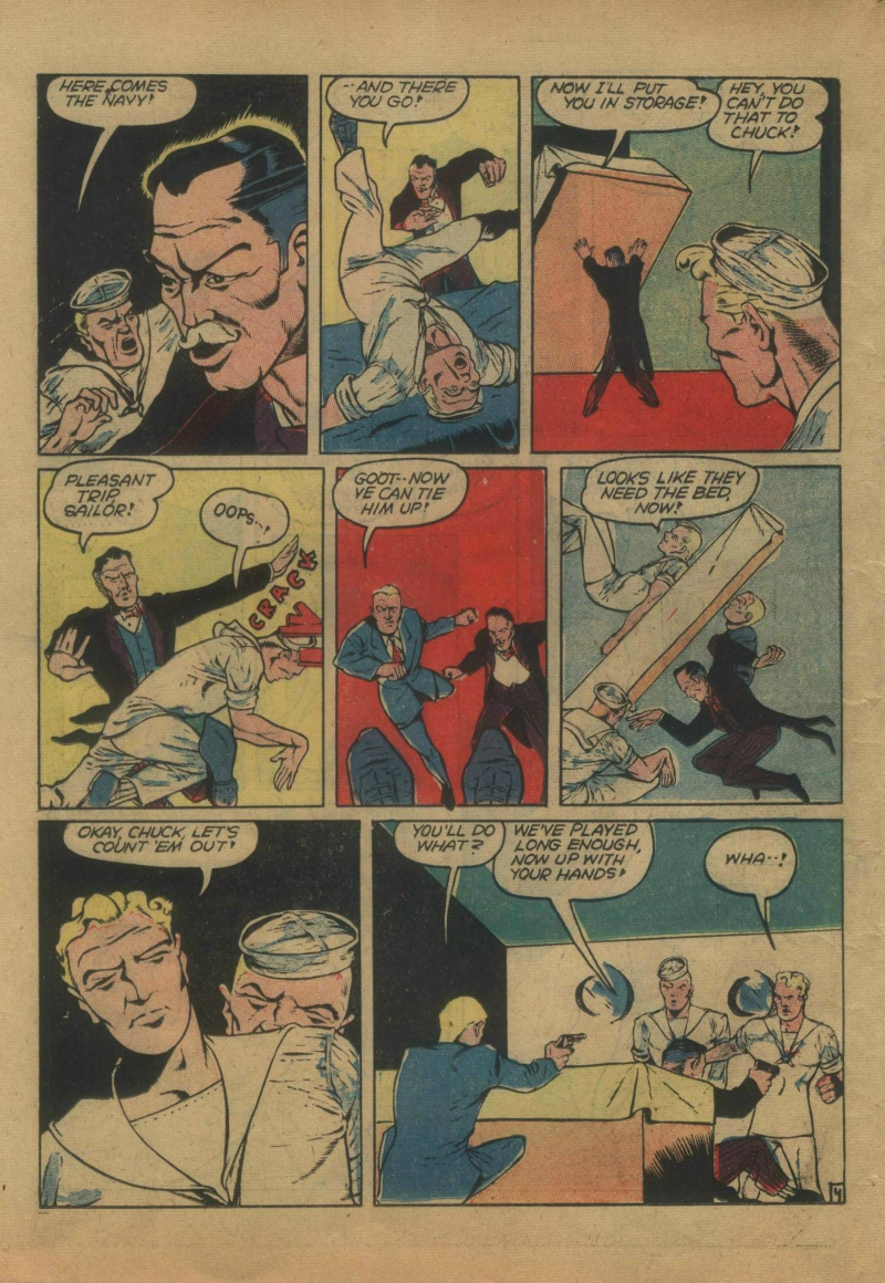 Blue Beetle (Fox / Dan Garrett), page 51. Blue Beetle (Dan Garrett). Public domain in the United States for Fox/Holyoke-era issues. Not Charlton or DC. Internet Archive folkscanomy scans used when Comic Book Plus returns 403.
