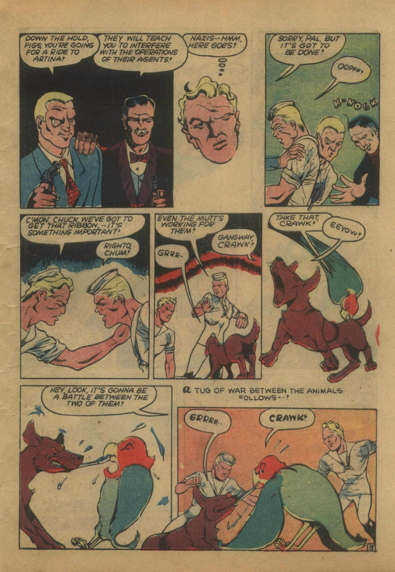 Blue Beetle (Fox / Dan Garrett), page 52. Blue Beetle (Dan Garrett). Public domain in the United States for Fox/Holyoke-era issues. Not Charlton or DC. Internet Archive folkscanomy scans used when Comic Book Plus returns 403.