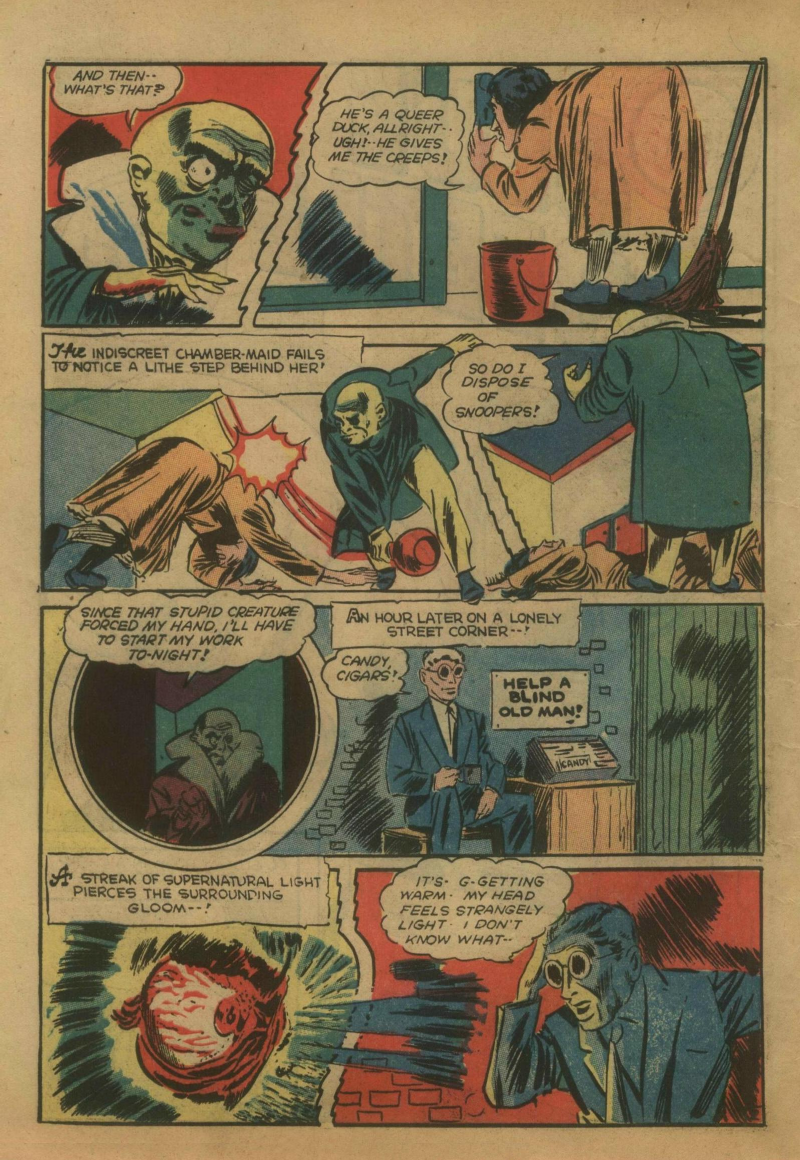 Blue Beetle (Fox / Dan Garrett), page 55. Blue Beetle (Dan Garrett). Public domain in the United States for Fox/Holyoke-era issues. Not Charlton or DC. Internet Archive folkscanomy scans used when Comic Book Plus returns 403.