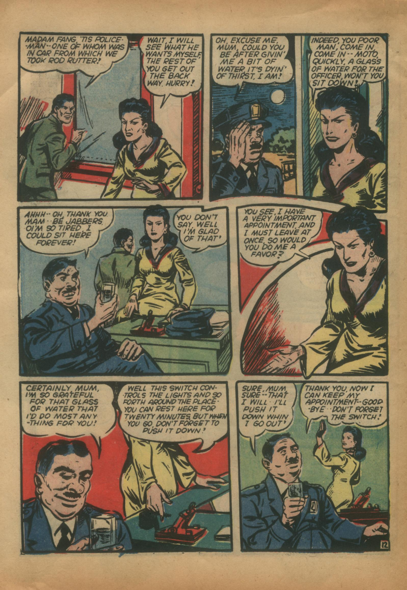 Blue Beetle (Fox / Dan Garrett), page 15. Blue Beetle (Dan Garrett). Public domain in the United States for Fox/Holyoke-era issues. Not Charlton or DC. Internet Archive folkscanomy scans used when Comic Book Plus returns 403.