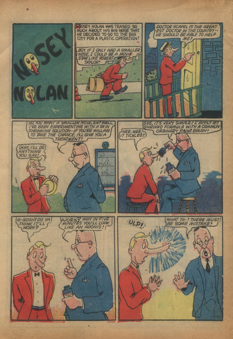 Blue Beetle (Fox / Dan Garrett), page 19. Blue Beetle (Dan Garrett). Public domain in the United States for Fox/Holyoke-era issues. Not Charlton or DC. Internet Archive folkscanomy scans used when Comic Book Plus returns 403.