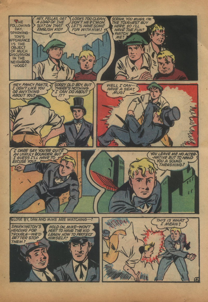 Blue Beetle (Fox / Dan Garrett), page 26. Blue Beetle (Dan Garrett). Public domain in the United States for Fox/Holyoke-era issues. Not Charlton or DC. Internet Archive folkscanomy scans used when Comic Book Plus returns 403.