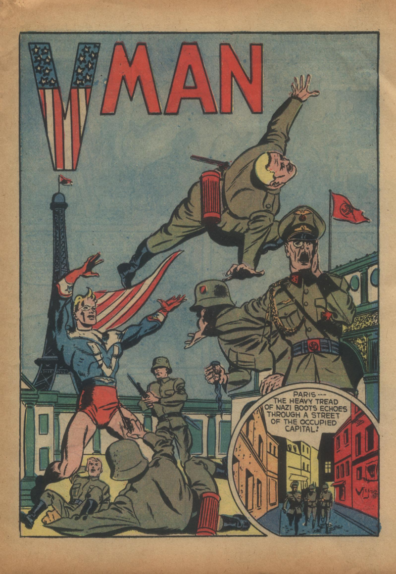 Blue Beetle (Fox / Dan Garrett), page 38. Blue Beetle (Dan Garrett). Public domain in the United States for Fox/Holyoke-era issues. Not Charlton or DC. Internet Archive folkscanomy scans used when Comic Book Plus returns 403.