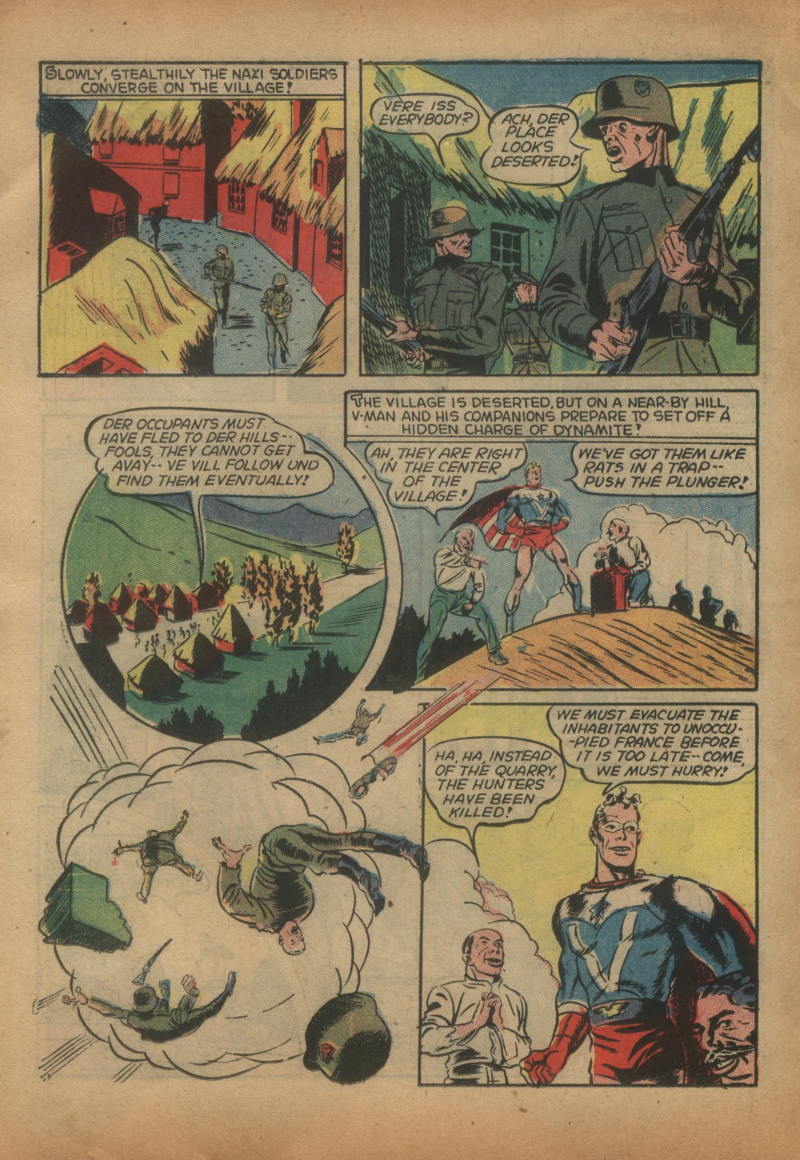 Blue Beetle (Fox / Dan Garrett), page 41. Blue Beetle (Dan Garrett). Public domain in the United States for Fox/Holyoke-era issues. Not Charlton or DC. Internet Archive folkscanomy scans used when Comic Book Plus returns 403.