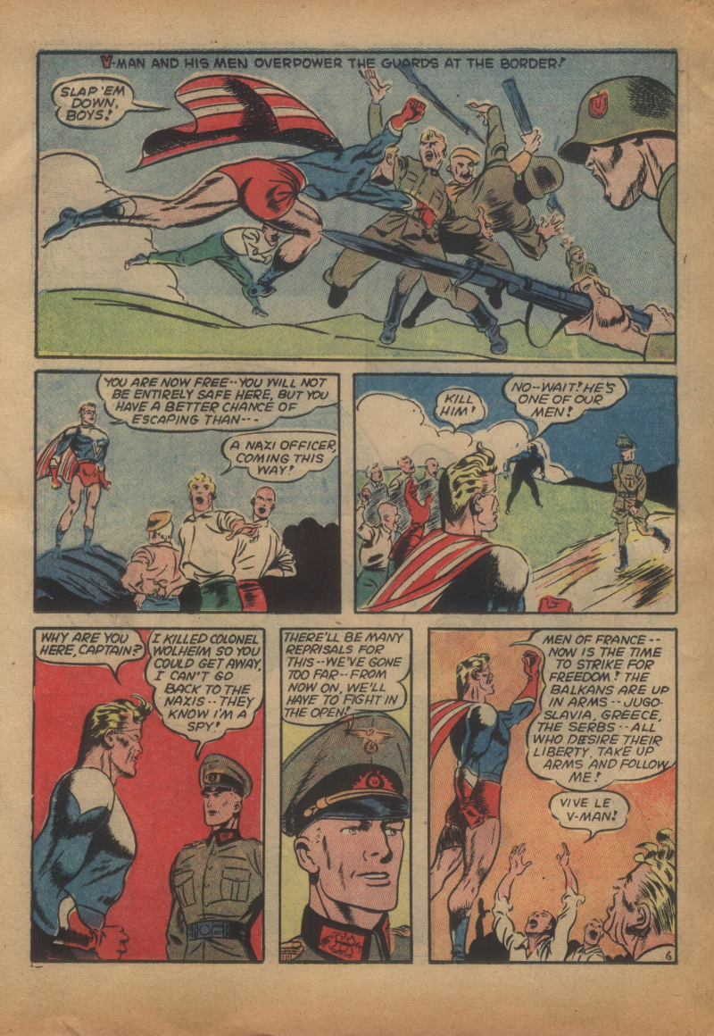 Blue Beetle (Fox / Dan Garrett), page 43. Blue Beetle (Dan Garrett). Public domain in the United States for Fox/Holyoke-era issues. Not Charlton or DC. Internet Archive folkscanomy scans used when Comic Book Plus returns 403.