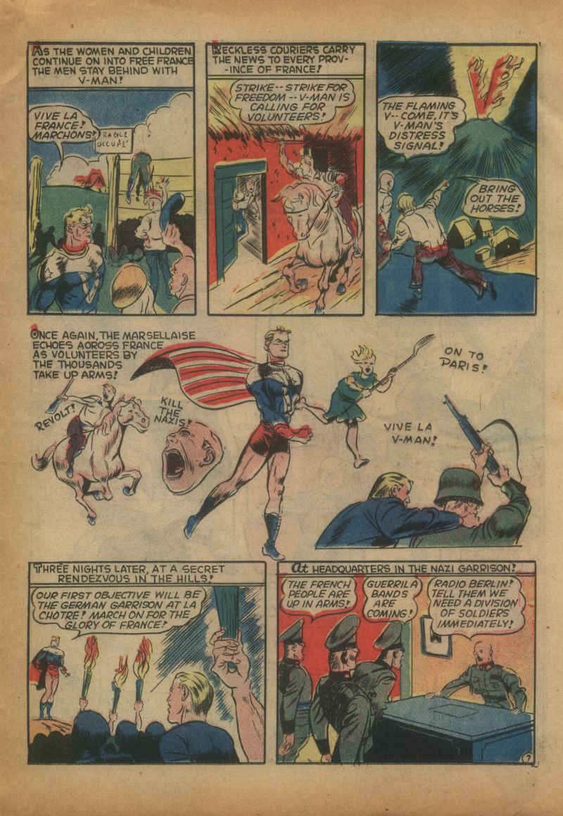 Blue Beetle (Fox / Dan Garrett), page 44. Blue Beetle (Dan Garrett). Public domain in the United States for Fox/Holyoke-era issues. Not Charlton or DC. Internet Archive folkscanomy scans used when Comic Book Plus returns 403.