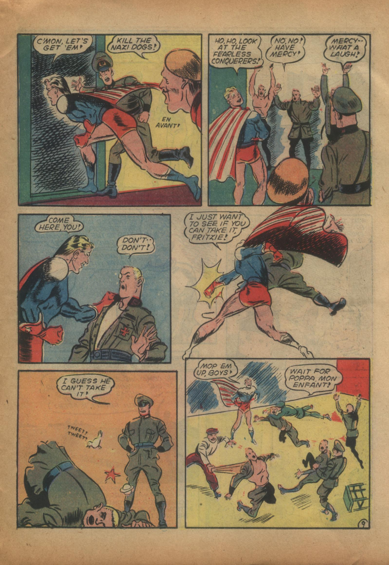 Blue Beetle (Fox / Dan Garrett), page 46. Blue Beetle (Dan Garrett). Public domain in the United States for Fox/Holyoke-era issues. Not Charlton or DC. Internet Archive folkscanomy scans used when Comic Book Plus returns 403.