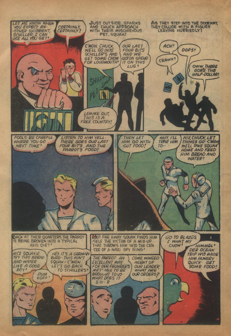Blue Beetle (Fox / Dan Garrett), page 49. Blue Beetle (Dan Garrett). Public domain in the United States for Fox/Holyoke-era issues. Not Charlton or DC. Internet Archive folkscanomy scans used when Comic Book Plus returns 403.