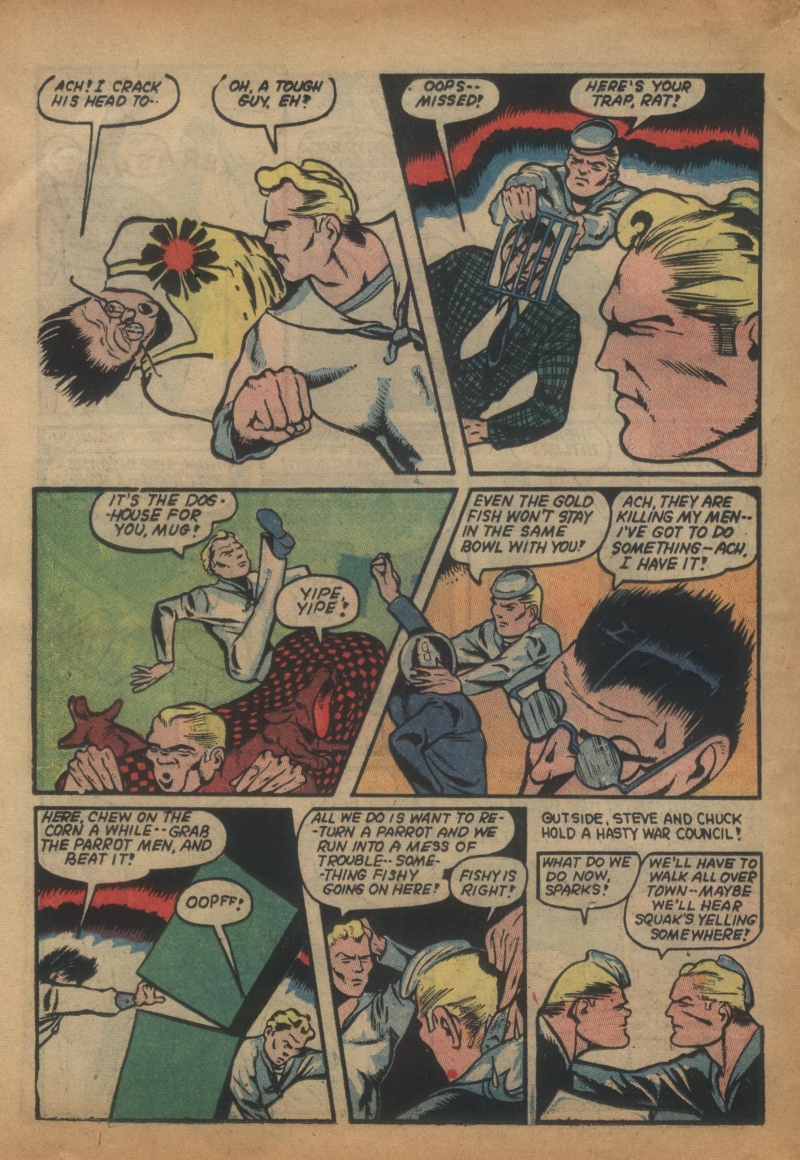 Blue Beetle (Fox / Dan Garrett), page 51. Blue Beetle (Dan Garrett). Public domain in the United States for Fox/Holyoke-era issues. Not Charlton or DC. Internet Archive folkscanomy scans used when Comic Book Plus returns 403.