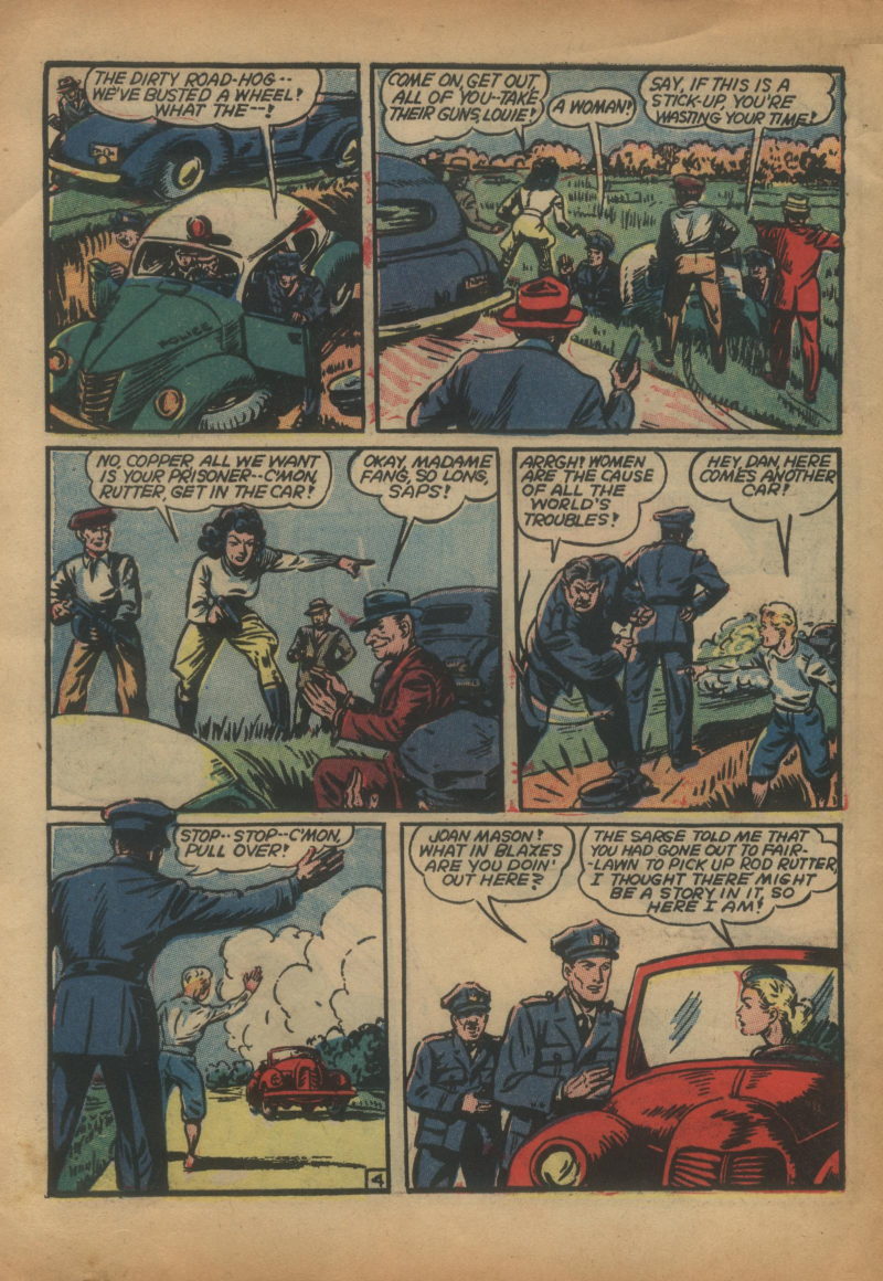 Blue Beetle (Fox / Dan Garrett), page 7. Blue Beetle (Dan Garrett). Public domain in the United States for Fox/Holyoke-era issues. Not Charlton or DC. Internet Archive folkscanomy scans used when Comic Book Plus returns 403.