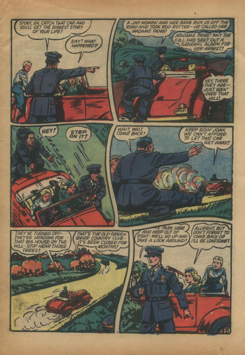 Blue Beetle (Fox / Dan Garrett), page 8. Blue Beetle (Dan Garrett). Public domain in the United States for Fox/Holyoke-era issues. Not Charlton or DC. Internet Archive folkscanomy scans used when Comic Book Plus returns 403.