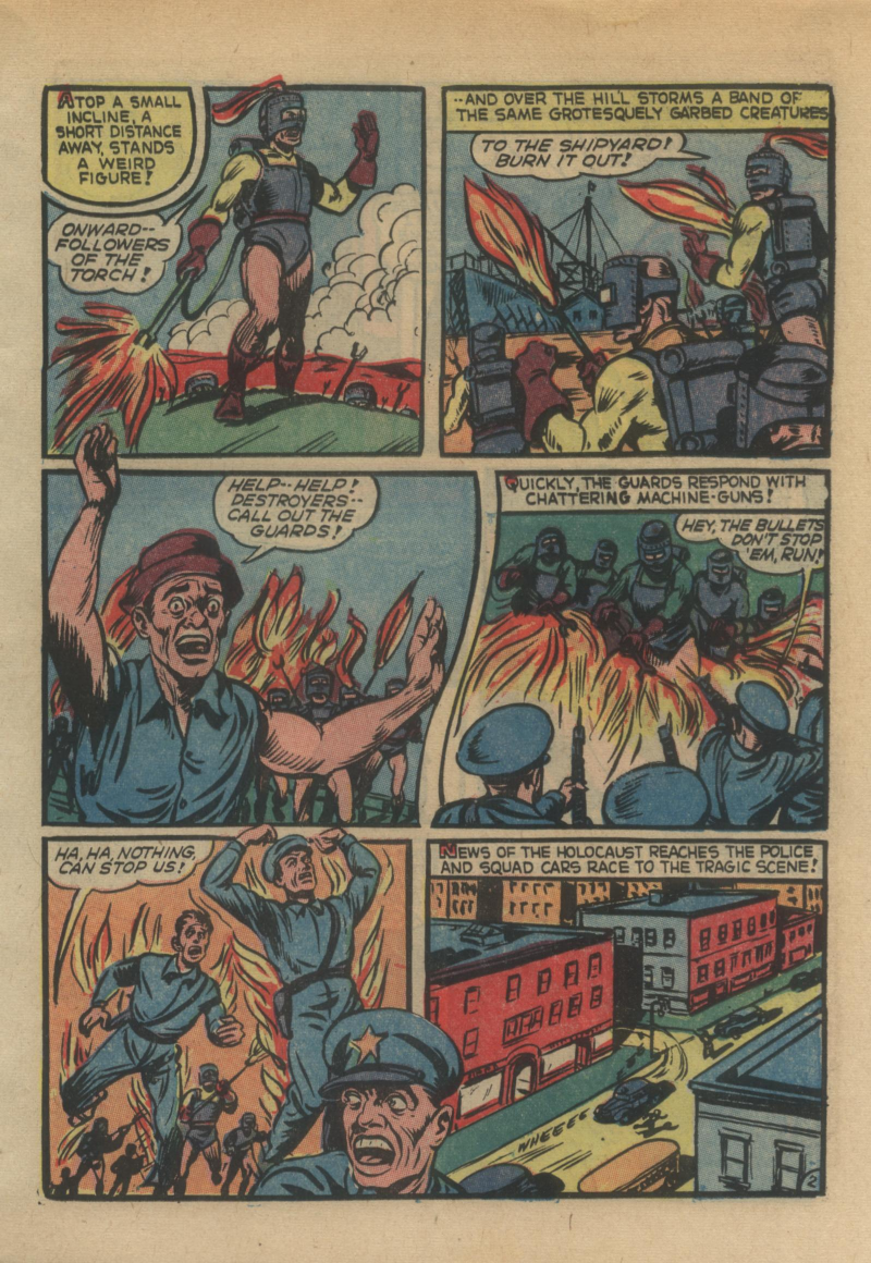 Blue Beetle (Fox / Dan Garrett), page 22. Blue Beetle (Dan Garrett). Public domain in the United States for Fox/Holyoke-era issues. Not Charlton or DC. Internet Archive folkscanomy scans used when Comic Book Plus returns 403.