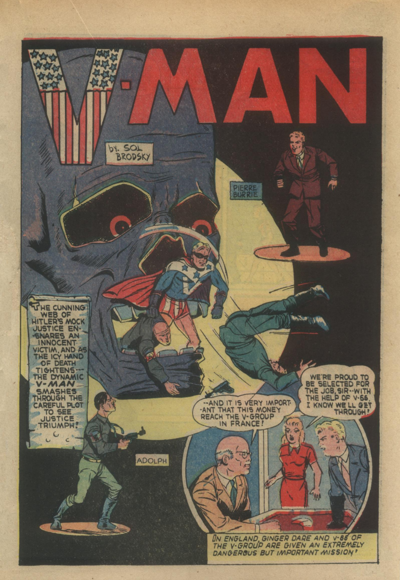 Blue Beetle (Fox / Dan Garrett), page 38. Blue Beetle (Dan Garrett). Public domain in the United States for Fox/Holyoke-era issues. Not Charlton or DC. Internet Archive folkscanomy scans used when Comic Book Plus returns 403.
