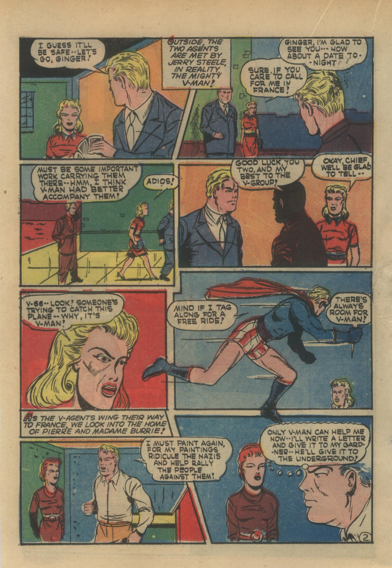 Blue Beetle (Fox / Dan Garrett), page 39. Blue Beetle (Dan Garrett). Public domain in the United States for Fox/Holyoke-era issues. Not Charlton or DC. Internet Archive folkscanomy scans used when Comic Book Plus returns 403.