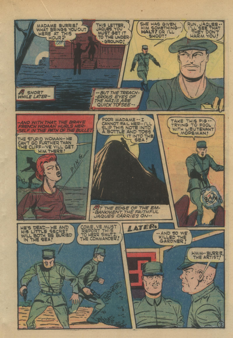 Blue Beetle (Fox / Dan Garrett), page 40. Blue Beetle (Dan Garrett). Public domain in the United States for Fox/Holyoke-era issues. Not Charlton or DC. Internet Archive folkscanomy scans used when Comic Book Plus returns 403.
