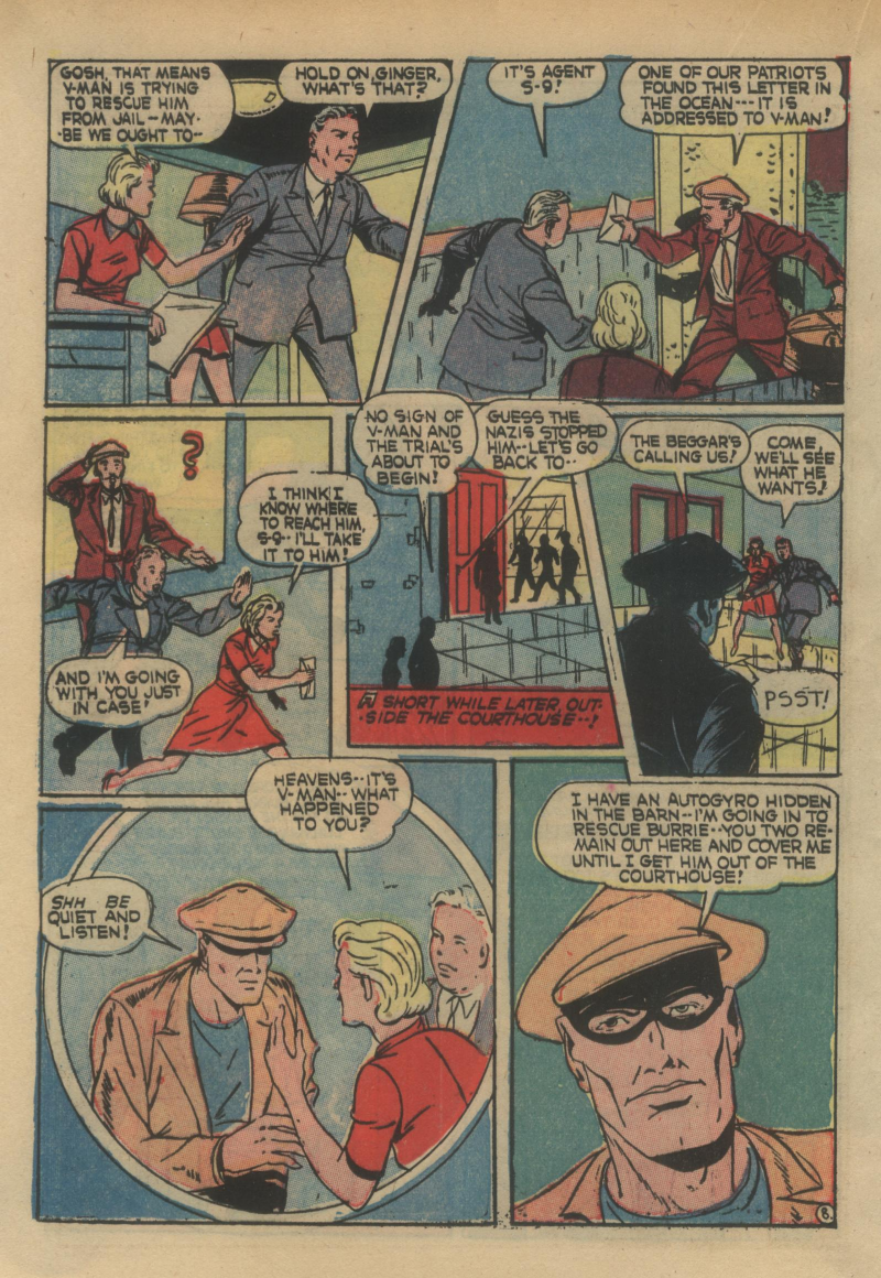 Blue Beetle (Fox / Dan Garrett), page 45. Blue Beetle (Dan Garrett). Public domain in the United States for Fox/Holyoke-era issues. Not Charlton or DC. Internet Archive folkscanomy scans used when Comic Book Plus returns 403.