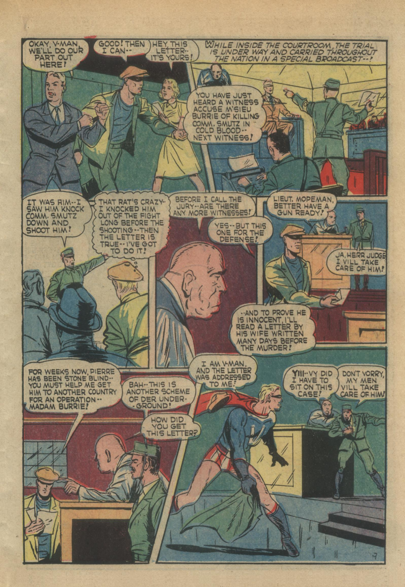 Blue Beetle (Fox / Dan Garrett), page 46. Blue Beetle (Dan Garrett). Public domain in the United States for Fox/Holyoke-era issues. Not Charlton or DC. Internet Archive folkscanomy scans used when Comic Book Plus returns 403.