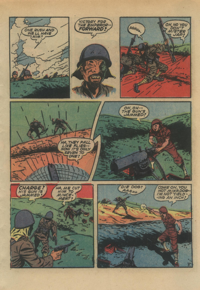Blue Beetle (Fox / Dan Garrett), page 50. Blue Beetle (Dan Garrett). Public domain in the United States for Fox/Holyoke-era issues. Not Charlton or DC. Internet Archive folkscanomy scans used when Comic Book Plus returns 403.
