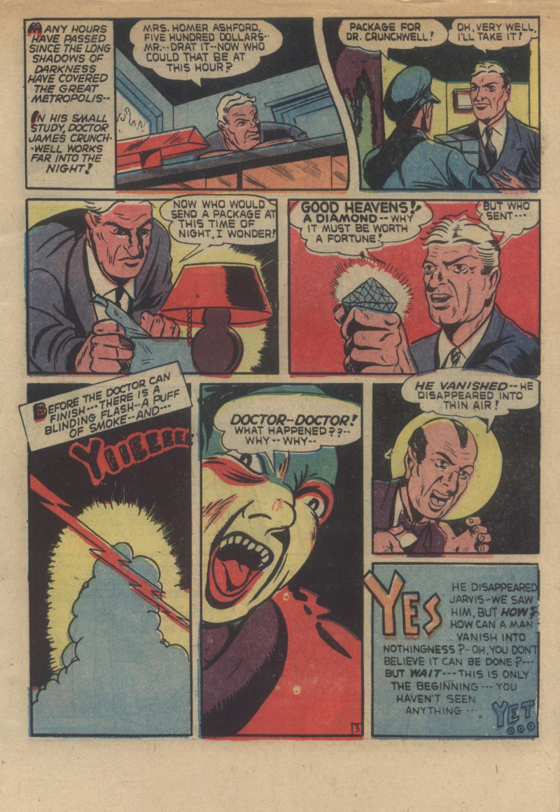 Blue Beetle (Fox / Dan Garrett), page 6. Blue Beetle (Dan Garrett). Public domain in the United States for Fox/Holyoke-era issues. Not Charlton or DC. Internet Archive folkscanomy scans used when Comic Book Plus returns 403.