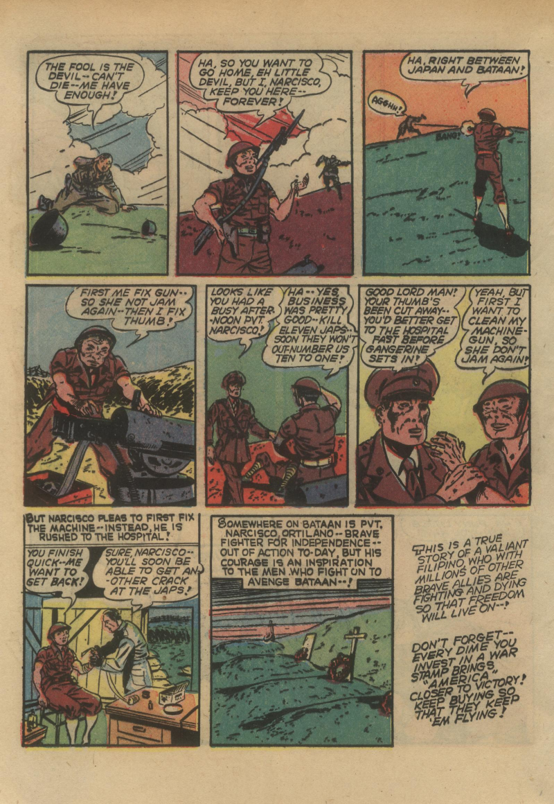 Blue Beetle (Fox / Dan Garrett), page 53. Blue Beetle (Dan Garrett). Public domain in the United States for Fox/Holyoke-era issues. Not Charlton or DC. Internet Archive folkscanomy scans used when Comic Book Plus returns 403.