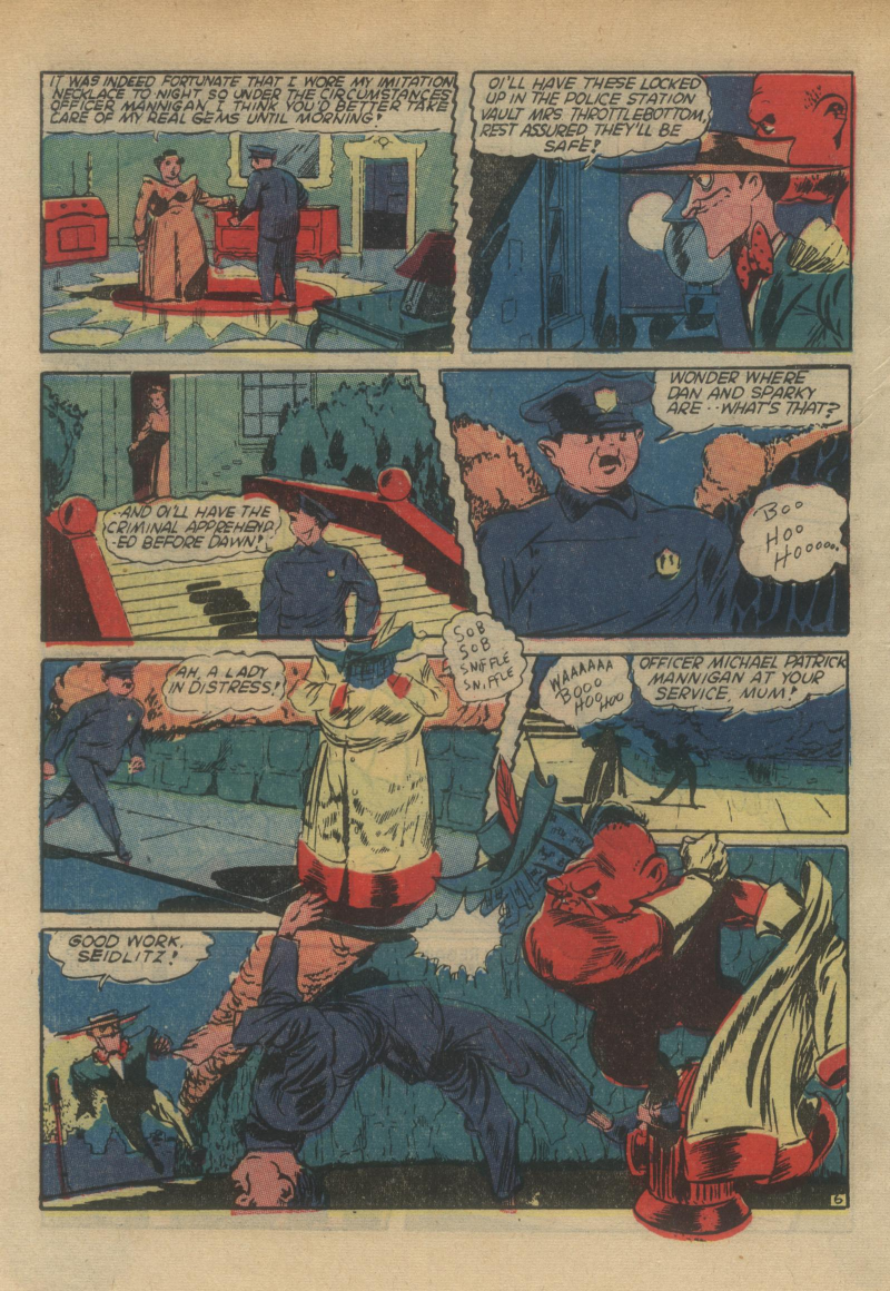 Blue Beetle (Fox / Dan Garrett), page 59. Blue Beetle (Dan Garrett). Public domain in the United States for Fox/Holyoke-era issues. Not Charlton or DC. Internet Archive folkscanomy scans used when Comic Book Plus returns 403.