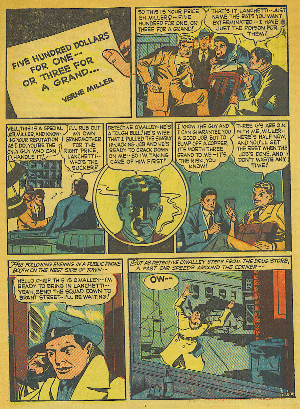 Blue Beetle (Fox / Dan Garrett), page 14. Blue Beetle (Dan Garrett). Public domain in the United States for Fox/Holyoke-era issues. Not Charlton or DC. Internet Archive folkscanomy scans used when Comic Book Plus returns 403.