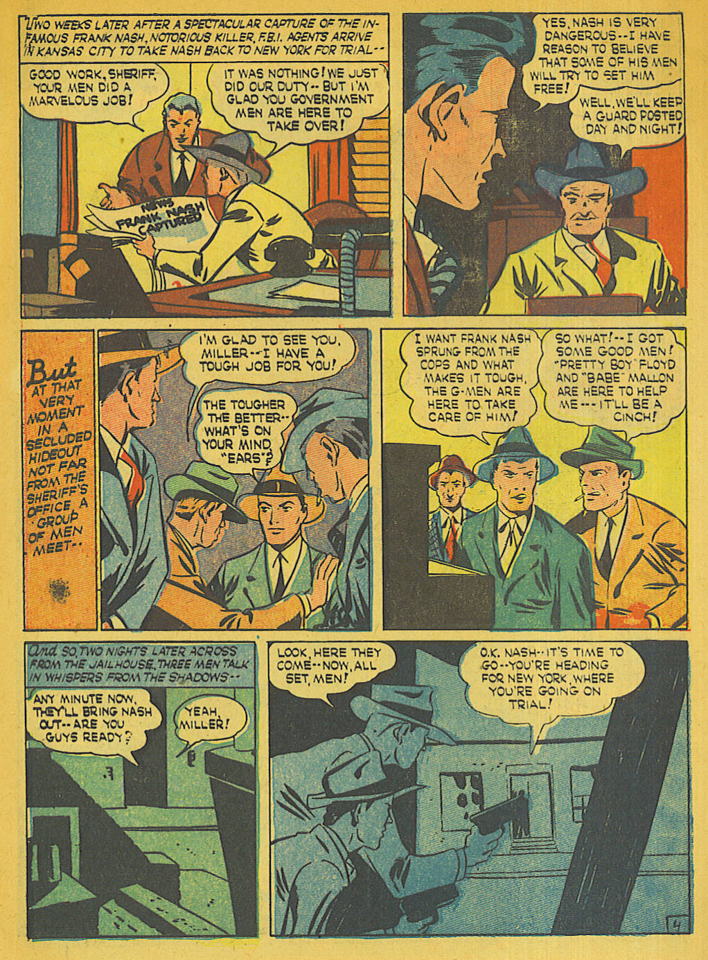 Blue Beetle (Fox / Dan Garrett), page 16. Blue Beetle (Dan Garrett). Public domain in the United States for Fox/Holyoke-era issues. Not Charlton or DC. Internet Archive folkscanomy scans used when Comic Book Plus returns 403.