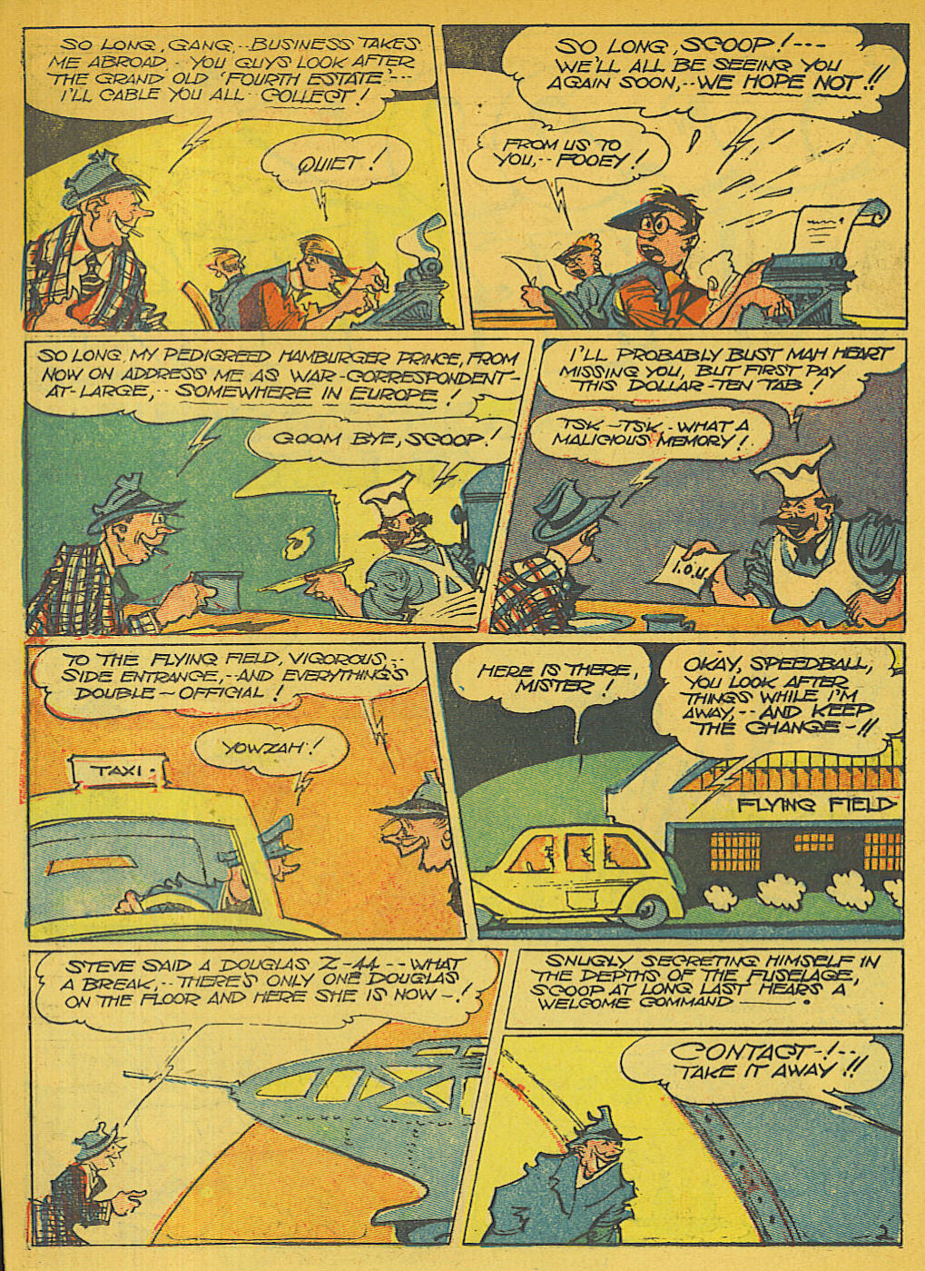 Blue Beetle (Fox / Dan Garrett), page 21. Blue Beetle (Dan Garrett). Public domain in the United States for Fox/Holyoke-era issues. Not Charlton or DC. Internet Archive folkscanomy scans used when Comic Book Plus returns 403.