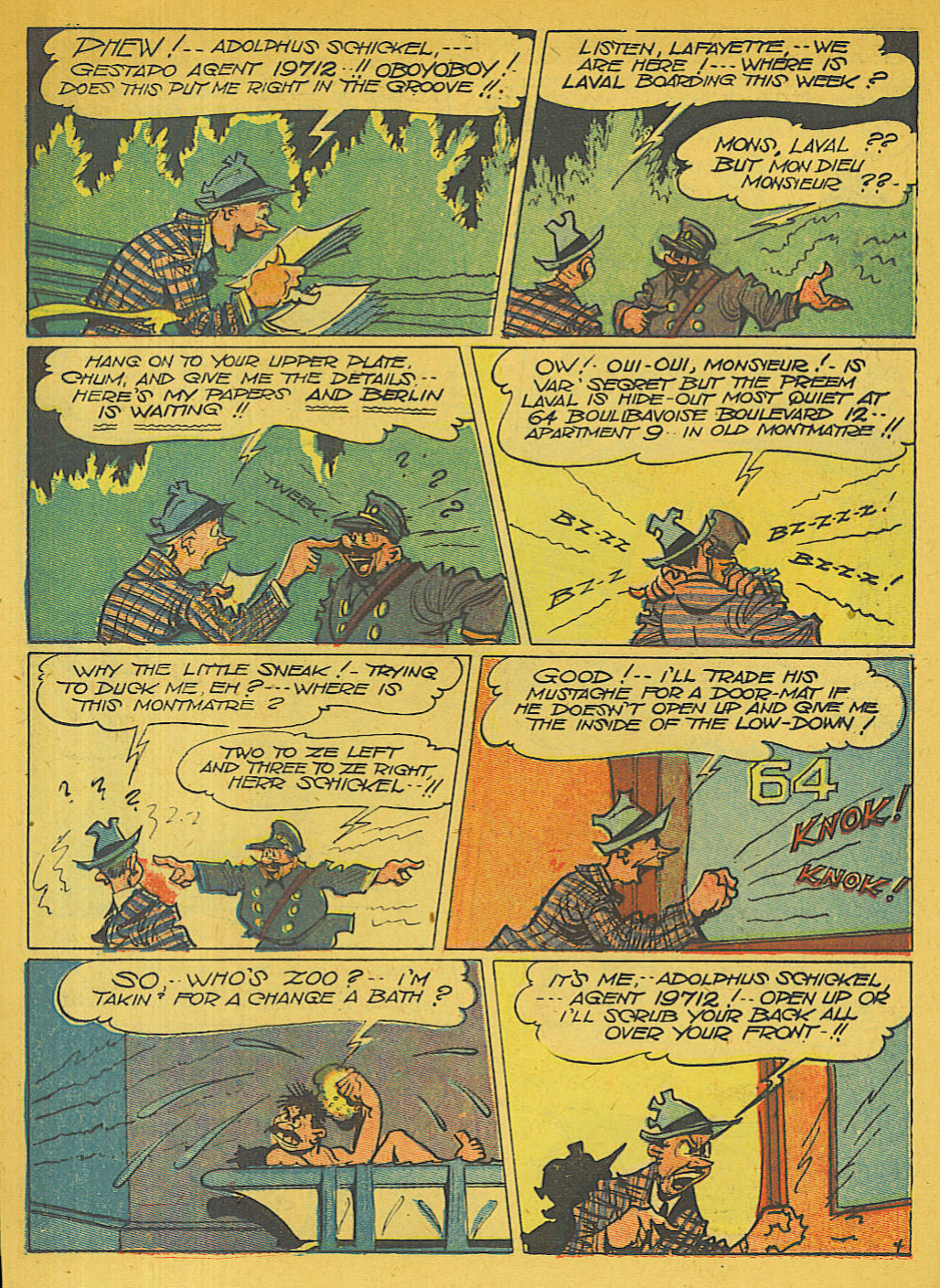 Blue Beetle (Fox / Dan Garrett), page 23. Blue Beetle (Dan Garrett). Public domain in the United States for Fox/Holyoke-era issues. Not Charlton or DC. Internet Archive folkscanomy scans used when Comic Book Plus returns 403.