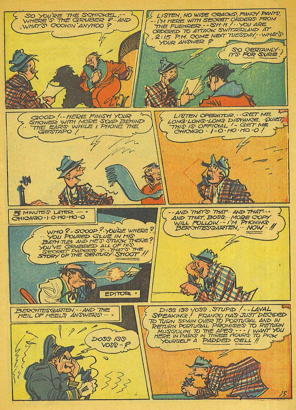 Blue Beetle (Fox / Dan Garrett), page 24. Blue Beetle (Dan Garrett). Public domain in the United States for Fox/Holyoke-era issues. Not Charlton or DC. Internet Archive folkscanomy scans used when Comic Book Plus returns 403.