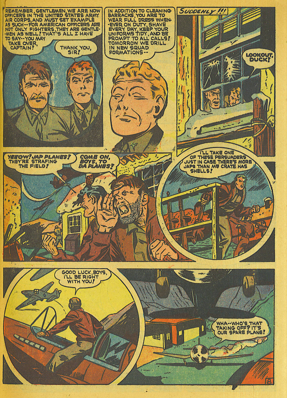 Blue Beetle (Fox / Dan Garrett), page 42. Blue Beetle (Dan Garrett). Public domain in the United States for Fox/Holyoke-era issues. Not Charlton or DC. Internet Archive folkscanomy scans used when Comic Book Plus returns 403.