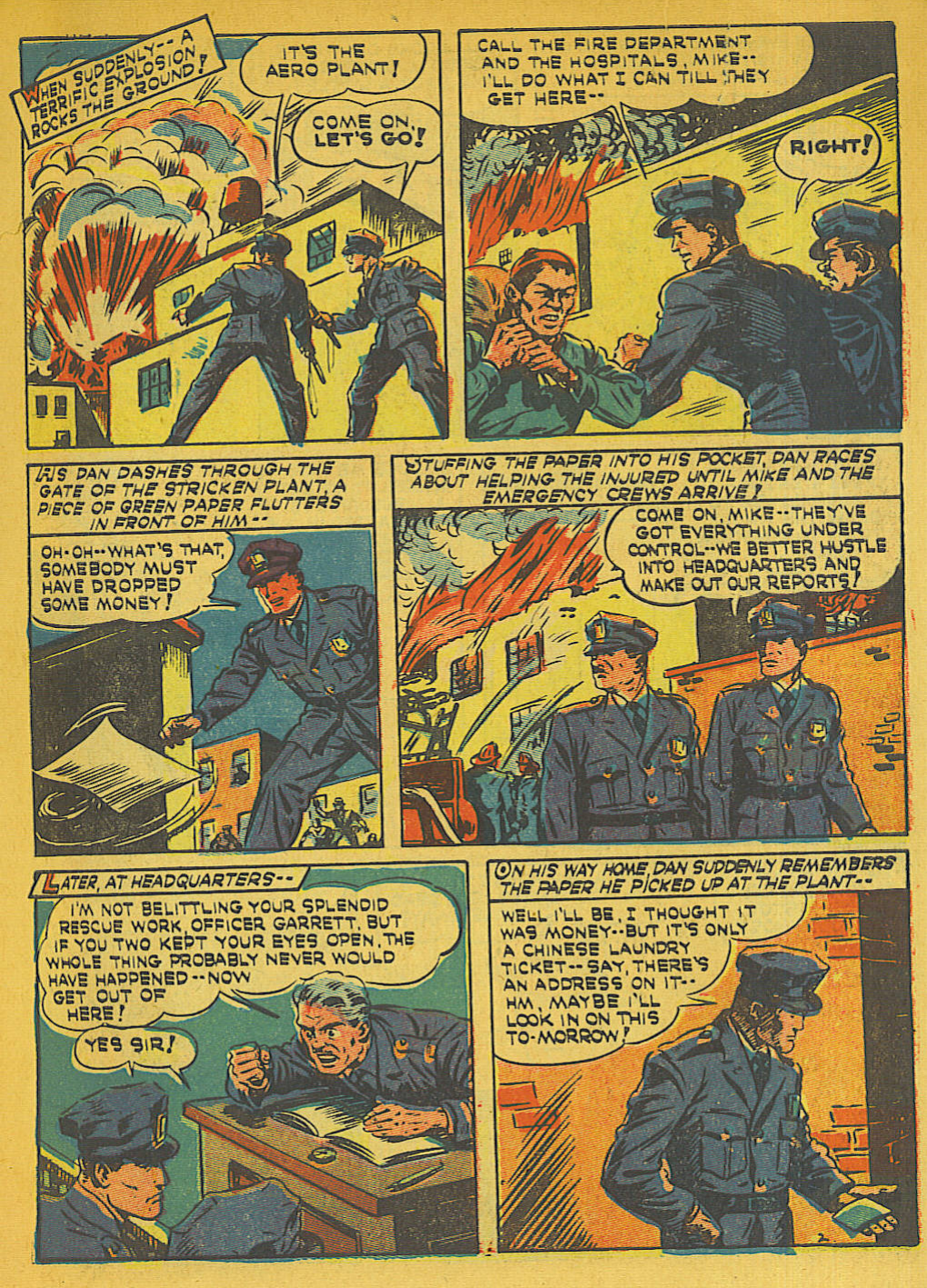 Blue Beetle (Fox / Dan Garrett), page 6. Blue Beetle (Dan Garrett). Public domain in the United States for Fox/Holyoke-era issues. Not Charlton or DC. Internet Archive folkscanomy scans used when Comic Book Plus returns 403.