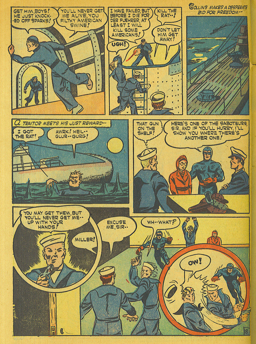 Blue Beetle (Fox / Dan Garrett), page 55. Blue Beetle (Dan Garrett). Public domain in the United States for Fox/Holyoke-era issues. Not Charlton or DC. Internet Archive folkscanomy scans used when Comic Book Plus returns 403.