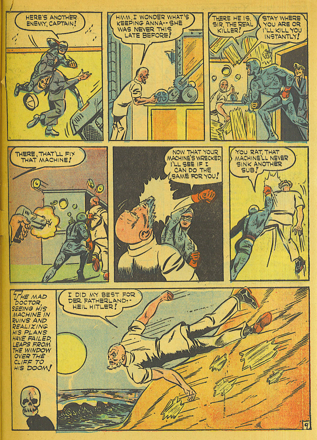 Blue Beetle (Fox / Dan Garrett), page 56. Blue Beetle (Dan Garrett). Public domain in the United States for Fox/Holyoke-era issues. Not Charlton or DC. Internet Archive folkscanomy scans used when Comic Book Plus returns 403.